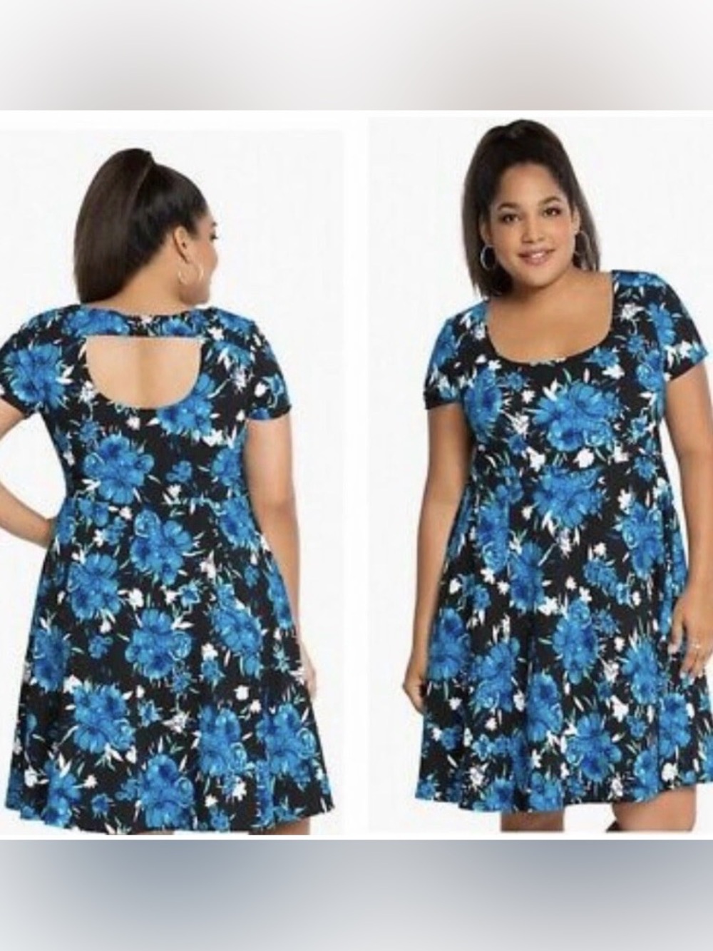 Torrid 4 Dress Slimming
Textured Floral Cutout Back Stretch Skater Blue Blk 4X